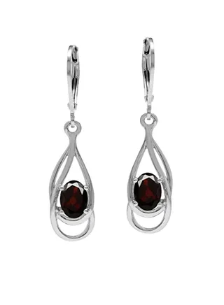 White Gold Plated 925 Sterling Silver 1.86 Ct. Garnet Studded Dangle Earrings 