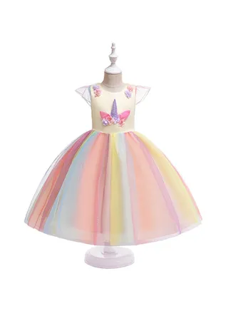 Princess Flared Style Mesh Detail Dress Multicolour 