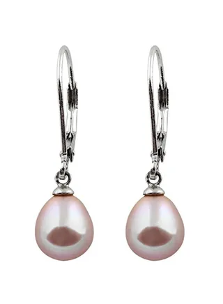 Rhodium Plated 925 Silver Cultured Freshwater Pearls Dangle Earrings 