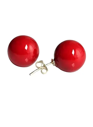 Red Shell Bead Silver Tone Classic Round Ball  Metal Studs 