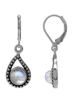 925 Sterling Silver Moonstone Paisley Shape Leverback Earrings 