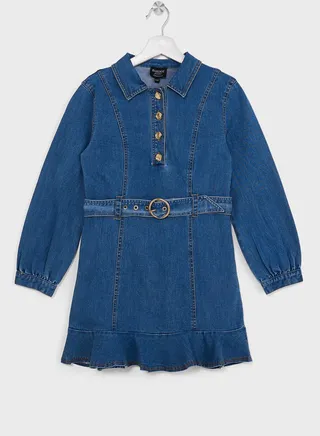 Kids Naida Denim Frill Midi Dress 