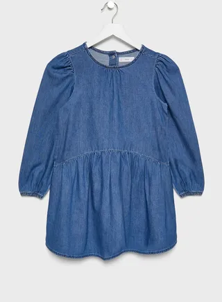 Flared Denim Dress Blue 