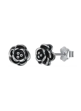 925 Sterling Silver Rose Flower Stud Earrings 