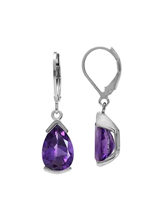 White Gold Plated 925 Sterling Silver 4.14 Ct Amethyst Studded Dangle Earrings 