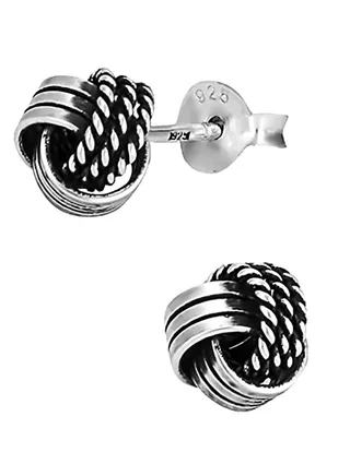 925 Sterling Silver Oxidized Braided Love Knot Stud Earrings 