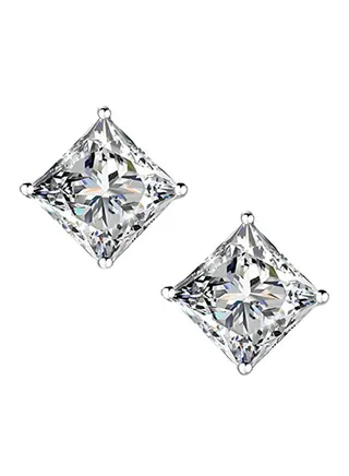 18K Gold Plated Princess Cut Simulated Diamond Studs Earrings 