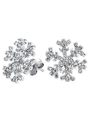 925 Sterling Silver Snowflake Micro Pave Cubic Zirconia Stud Earrings 