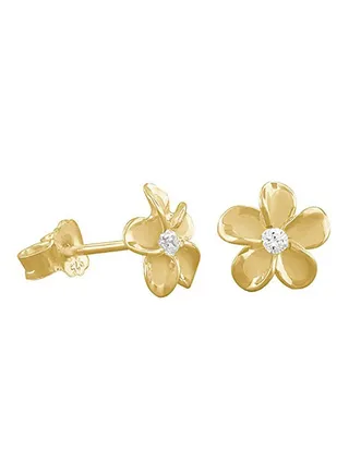 14karat Yellow Gold Plated Sterling Silver Plumeria Stud Earrings 