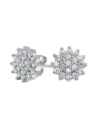 925 Sterling Silver Cluster Stud Earrings With Cubic Zirconia 