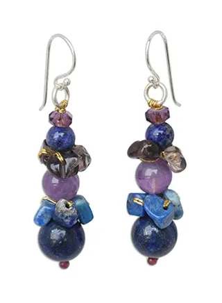 925 Sterling Silver Amethyst Beaded Dangle Earrings 