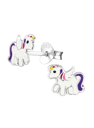 925 Sterling Silver Unicorn Stud Earrings 