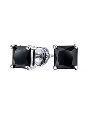 925 Sterling Silver Princess Cut Screw Back Stud Earrings 