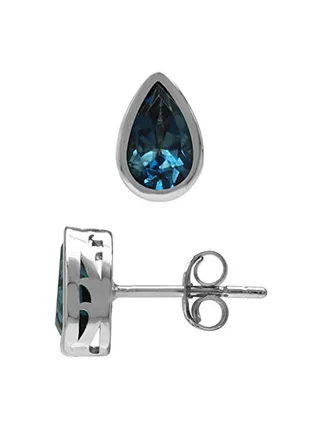 2.12ct. 8x5MM Genuine Pear Shape London Topaz 925 Sterling Stud Earrings 