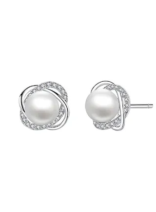 Sterling Silver Cultured Pearl and Cubic Zirconia Spiral Stud Earrings 