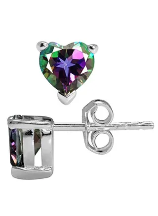 925 Sterling Heart Shape Mystic Fire Topaz Stud Earrings 
