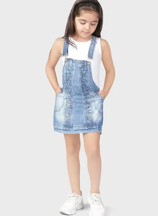 Kids Top & Pinafore Denim Dress Set 