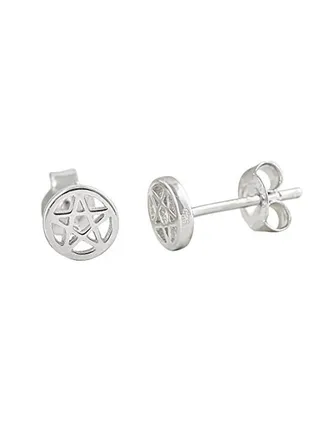 Sterling Silver Pentagram Star Stud Earrings 