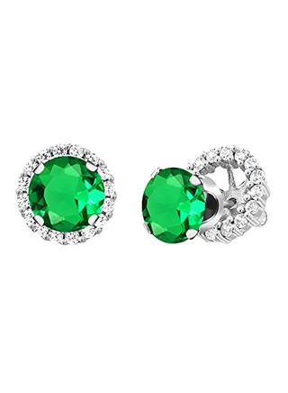 925 Sterling Silver Emerald Stud Earrings 