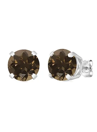 925 Sterling Silver 3.40 Carat Smoky Quartz  Basket Stud Earrings 
