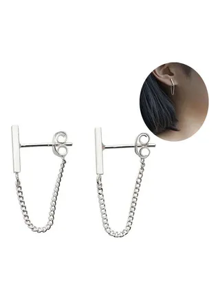 Bar Chain Dangle Drop Ear Stud Earrings 