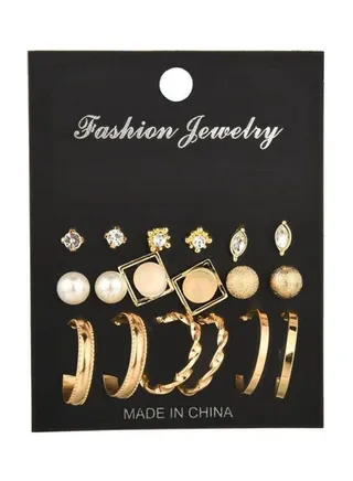 9 Pcs Crystal Pearl Beads Hoop Stud Earrings Set For Women-China 