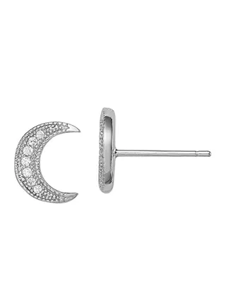 Sterling Silver Cubic Zirconia Crescent Moon Stud Earrings 