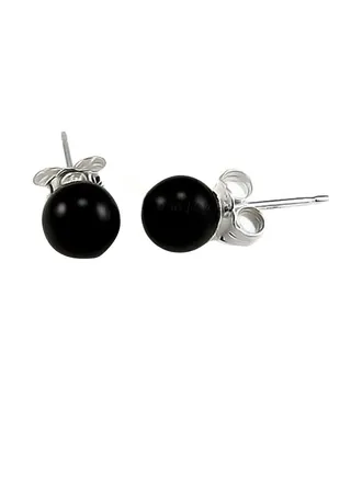 925 Sterling Silver Ball Stud Earrings With Onyx 