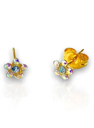24K Gold Plated Earring Daisy CR AB/Aqua Made in USA 