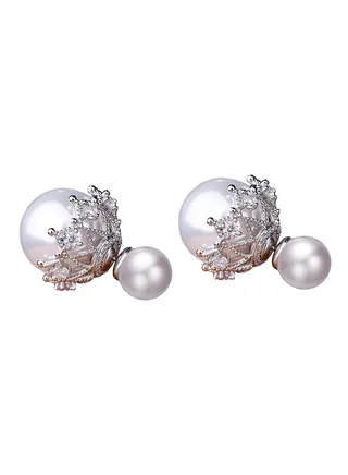 Rhodium Plated Pearl Stud Earrings 