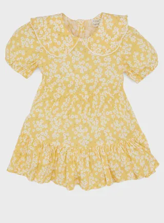 Baby Girl Floral Short Sleeve Crinkle Viscose Dress 