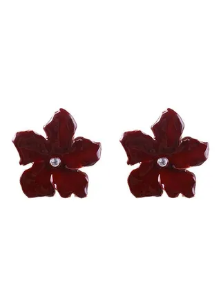Alloy Flower Dangle Earrings Red 
