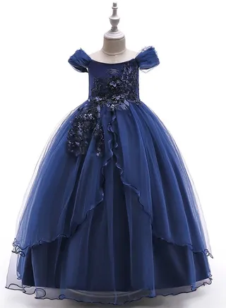 Kid Long Dress For Birthday Wedding Party Blue Color 