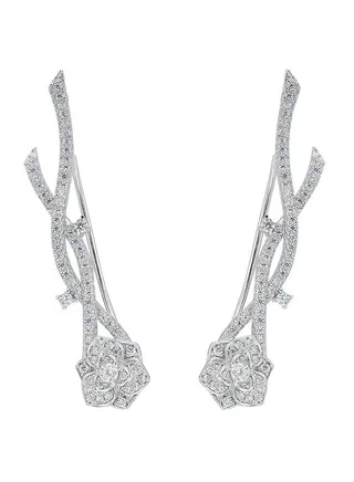 925 Sterling Silver Flower Ear Cuff Wrap Wedding Earrings With Cubic Zirconia 