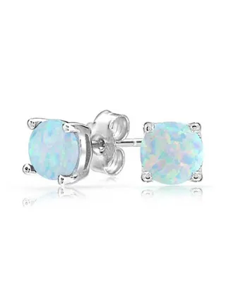 925 Sterling Silver Opal Stud Earrings 