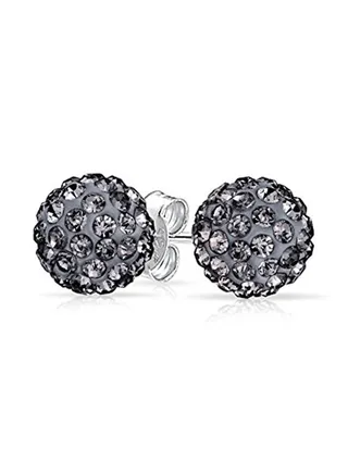 Sterling Silver Round Ball Beads Plated Crystal Stud Earrings 