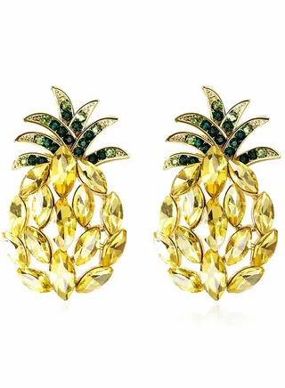 Pineapple Earrings for Girls 925 Sterling Silver Gold Shining Crystal Hawaiian Vacation Beach Party Cute Fruit Accessories Jewelry Gifts Women Teens 