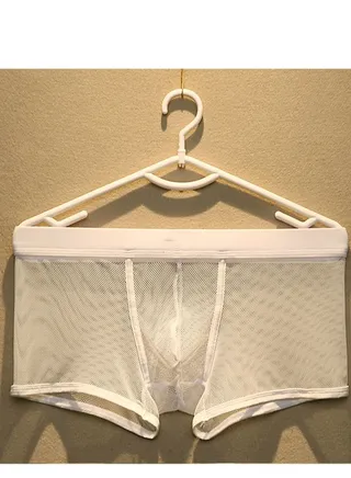 Men's Flat Angle Panty Mesh Mesh Youth U Convex Low Waist Breathable White 