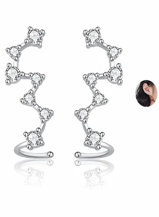 Silver Earrings Crystals Ear Cuffs Sterling Hypoallergenic Earring Earrings Fits for Any Occasion (A Pair 14 Crystal) 