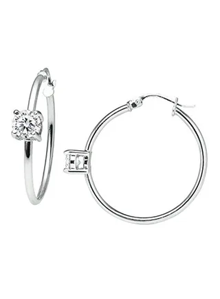 Sterling Silver Round Zirconia Hoop Earrings 