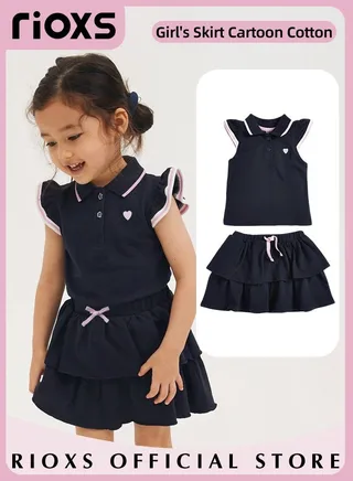 Toddlers Kids Girls Short Sleeve Button Up A Line Dress Round Neck Knitted 100% Cotton Princess Summer Doll Collar Dress 