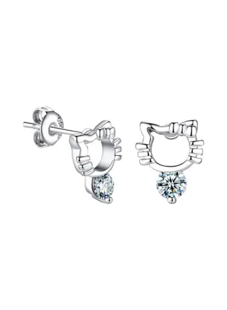 Alloy Zircon Studded Hello Kitty Stud Earrings 