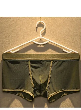 Men's Flat Angle Panty Mesh Mesh Youth U Convex Low Waist Breathable Green 