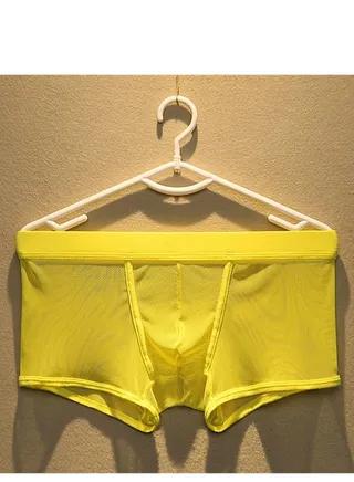 Men's Flat Angle Panty Mesh Mesh Youth Convex Low Waist Breathable Yellow 
