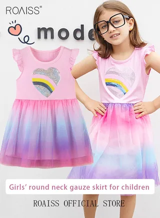 Girl's Toddler Cotton Dress Summer Pullover Short Sleeve Tops Kids Shirt Dress Popular Children's Heart Graphic Printing T-Shirt Dress Clothing Multicolor 