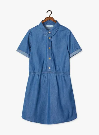 Rolled Sleeve Dress Blue 