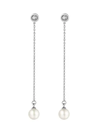 Alissa Elegant White Pearl Long Chain Dangle Drop Earrings 