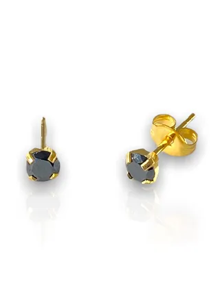 24K Gold Plated Earring 2mm Black Cubic Zirconia Stone Made in USA 