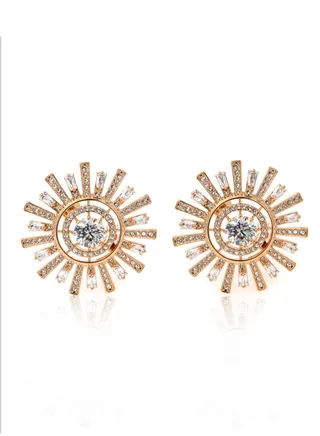 Czech White Crystal Earrings in Sunny Rose Gold Tone 