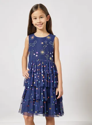 Kids Embellished Tiered Dress 